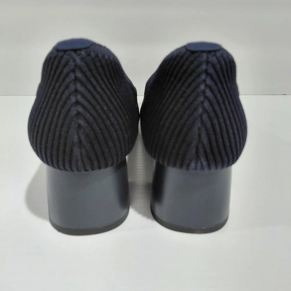 Vivaia Melody 2.0 Navy Blue Ribbed Knit Square Toe Block Heel Pumps Size 39 - Picture 8 of 11